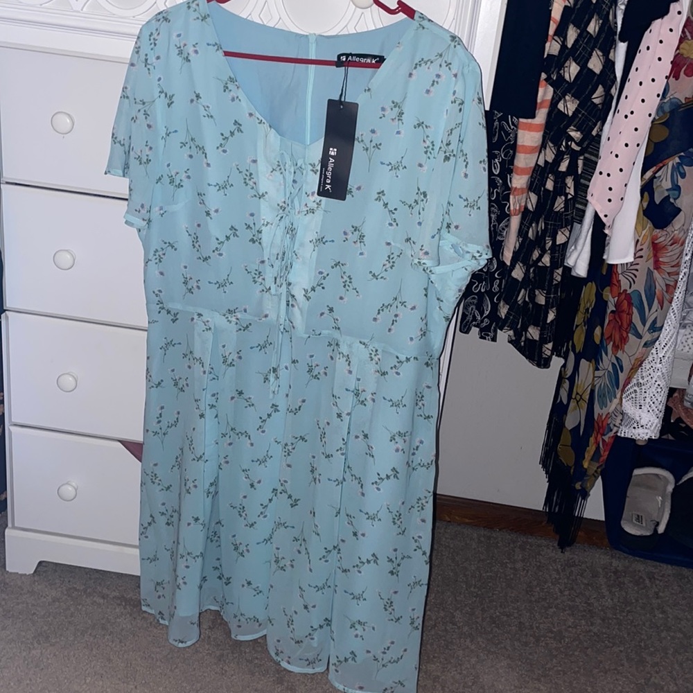 Allegra K Floral Spring Short Sleeve Dress Pastel Green